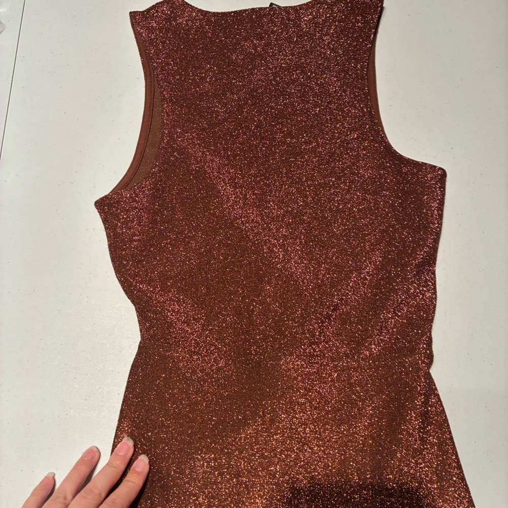 H&M Divided Ruched Cutout Mini Dress in Sparkly Brown Copper Size XS - Picture 8 of 8